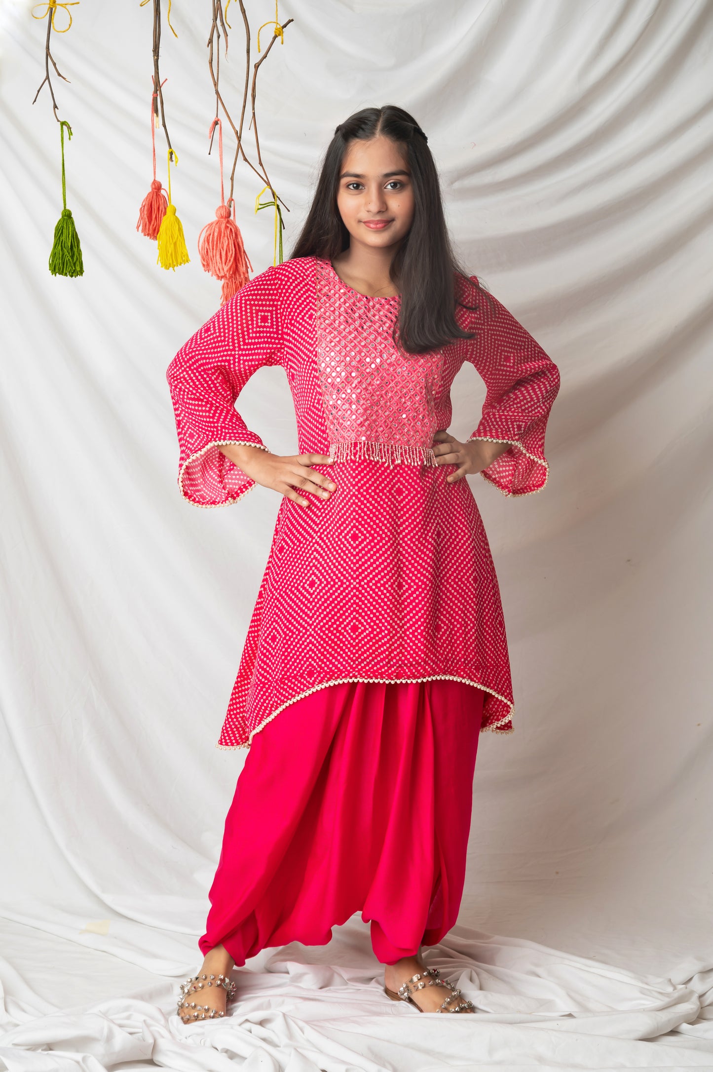 Pink Mirror Glow Kurta Dhoti Set