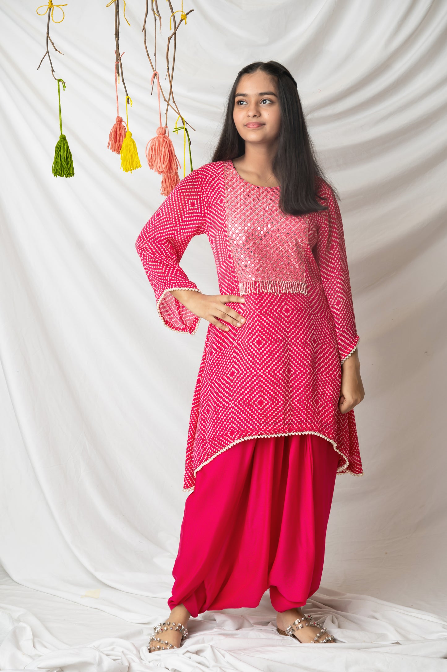 Pink Mirror Glow Kurta Dhoti Set