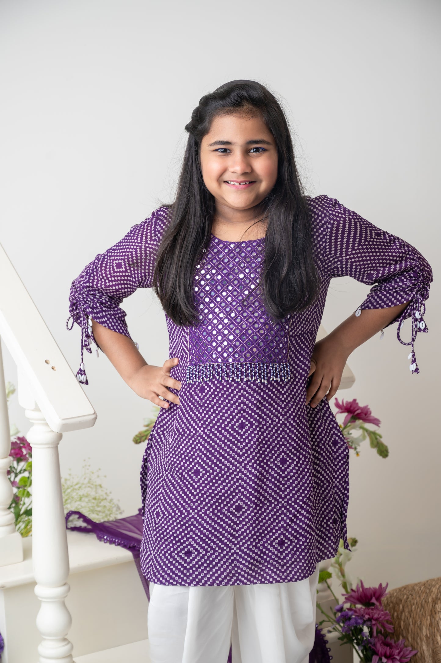 Purple Mirror Glow Kurta Dhoti Set