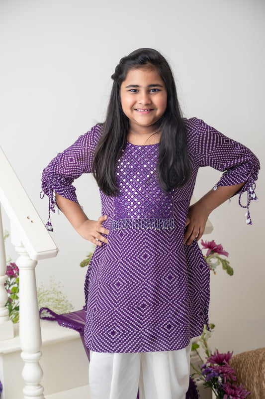 Purple Mirror Glow Kurta Dhoti Set