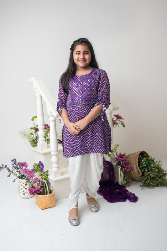 Purple Mirror Glow Kurta Dhoti Set