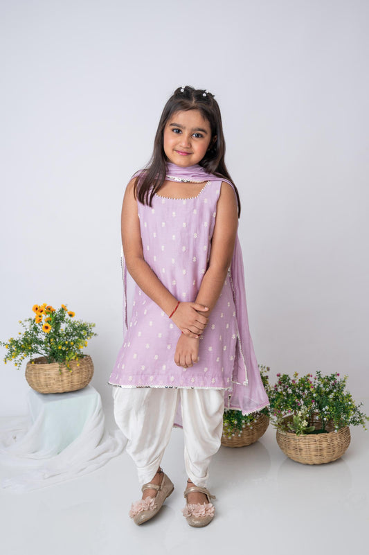 Lavender Mul Chanderi Kurti and Dhoti Set