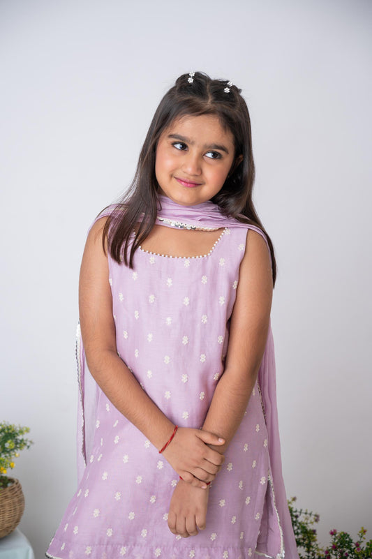Lavender Mul Chanderi Kurti and Dhoti Set