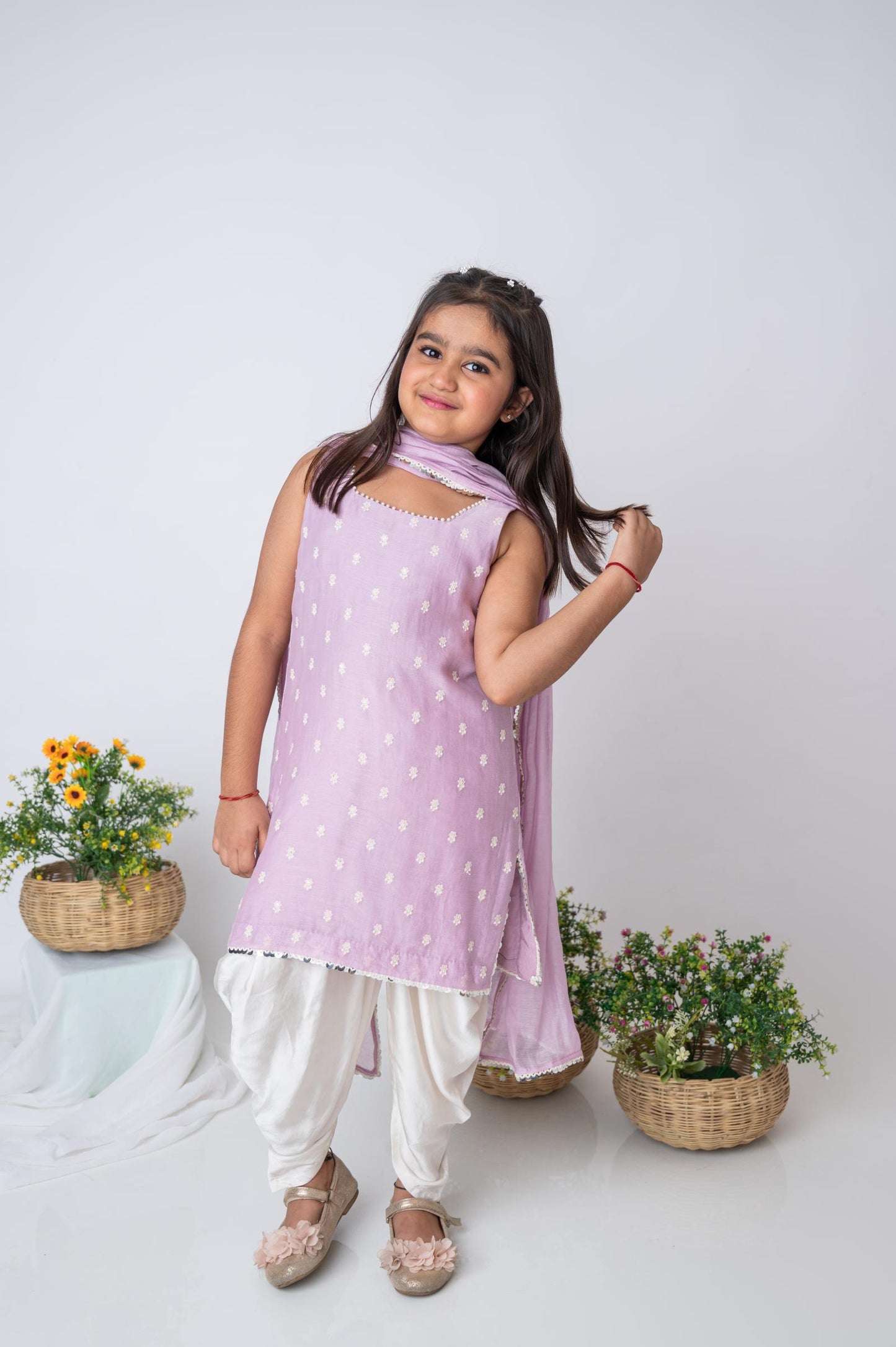 Lavender Mul Chanderi Kurti and Dhoti Set