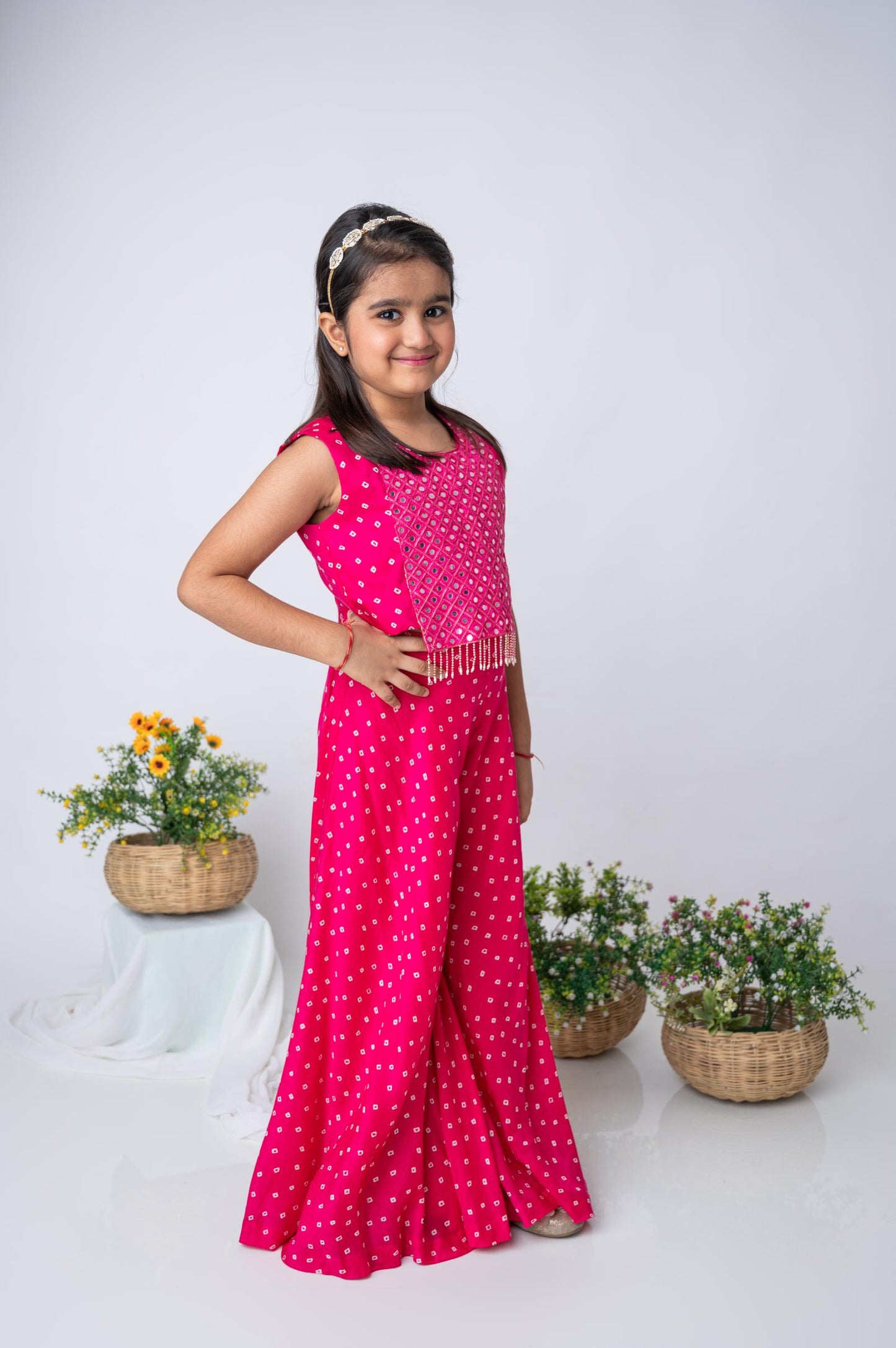 Hot Pink Muslin Mirror Yolk Palazzo Set