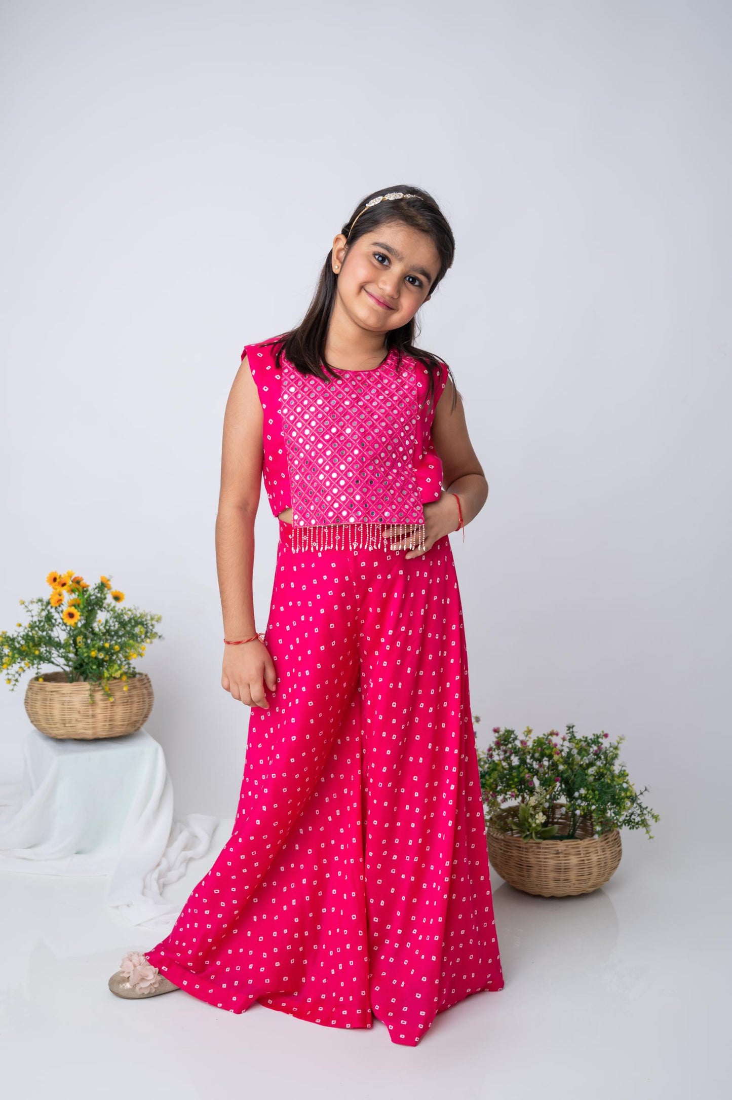 Hot Pink Muslin Mirror Yolk Palazzo Set
