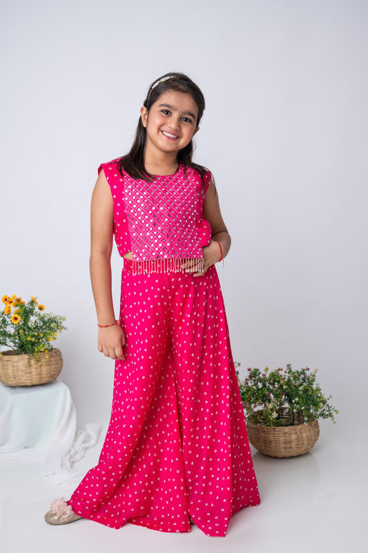 Hot Pink Muslin Mirror Yolk Palazzo Set