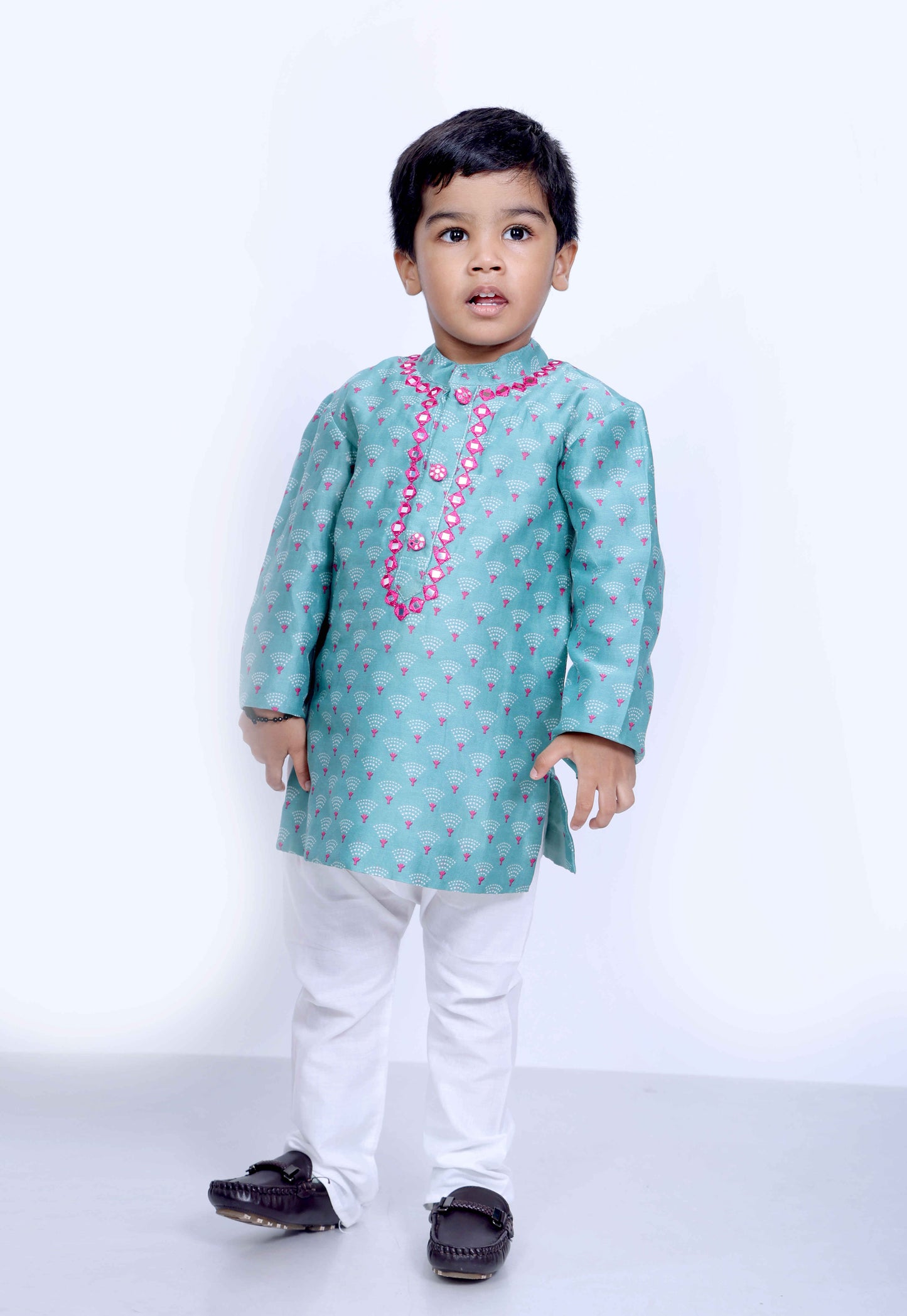 Light Blue Mirror Neck Kurta Set