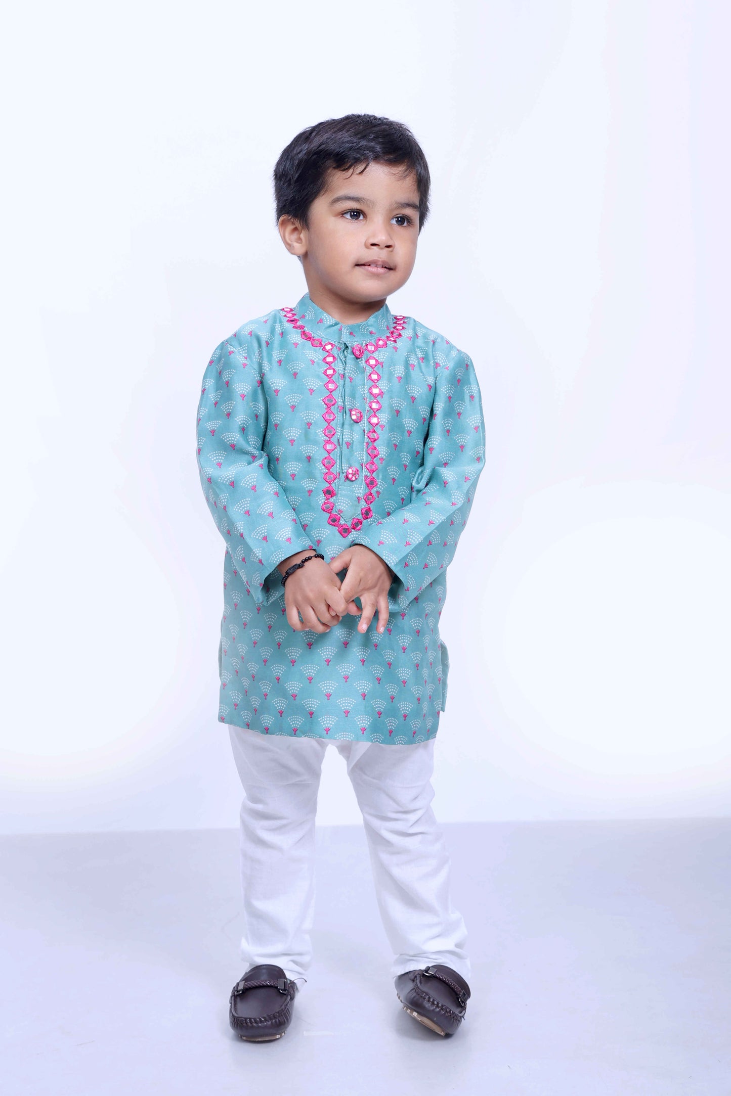Light Blue Mirror Neck Kurta Set