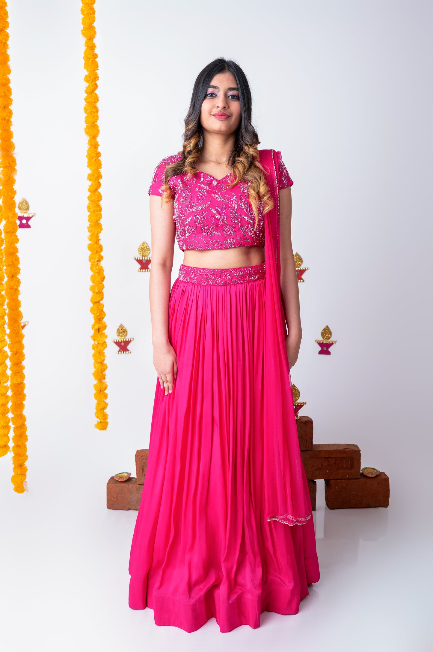 Hot Pink Dream – Hand Embroidered Ghagra Set