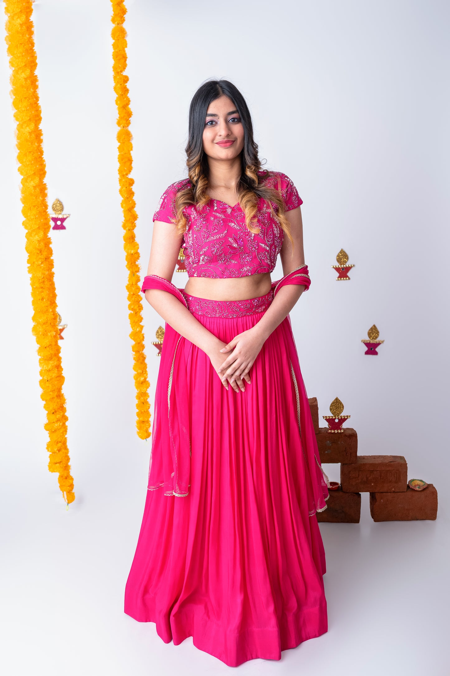Hot Pink Dream – Hand Embroidered Ghagra Set