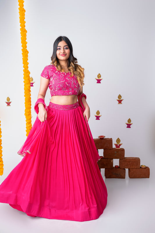 Hot Pink Dream – Hand Embroidered Ghagra Set