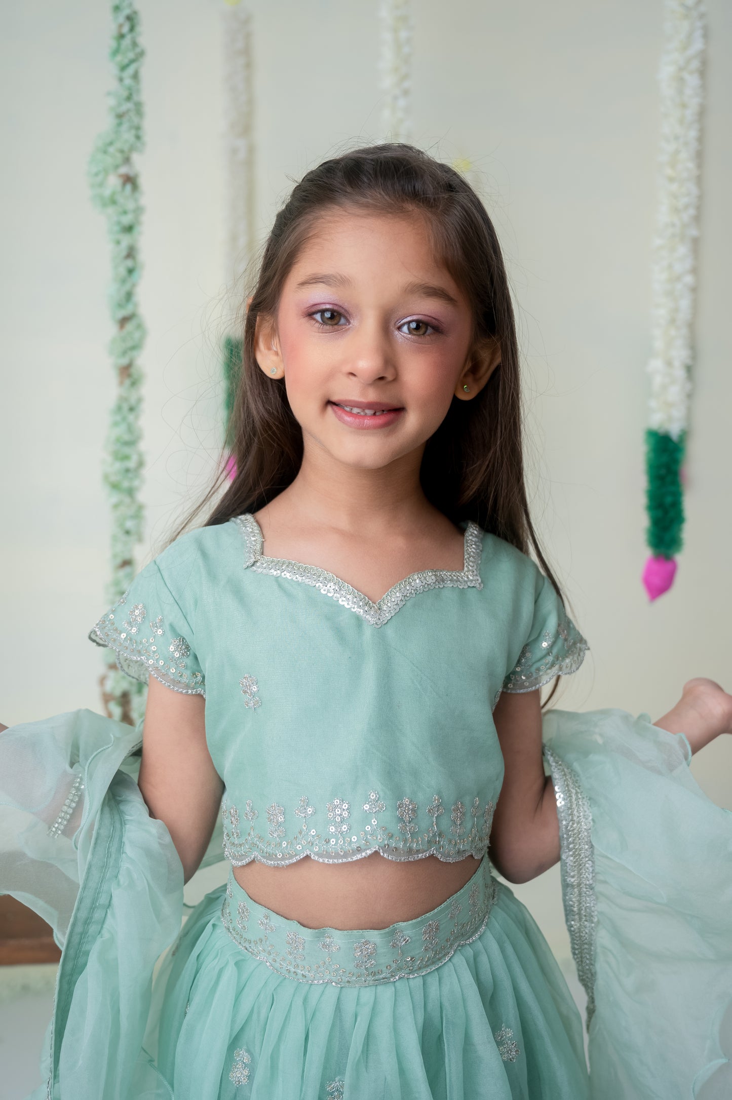 Emerald Grace - Embroidered Organza Ghagra Set