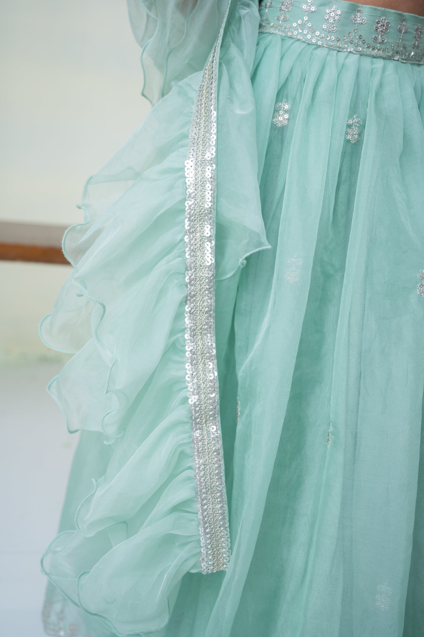 Emerald Grace - Embroidered Organza Ghagra Set