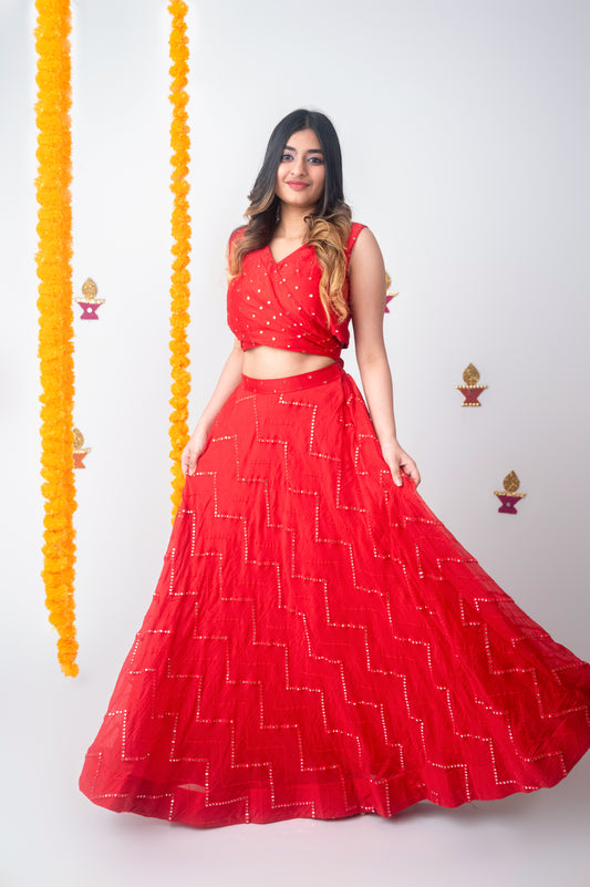 Crimson Radiance – Mulchanderi Mirror Work Skirt Set