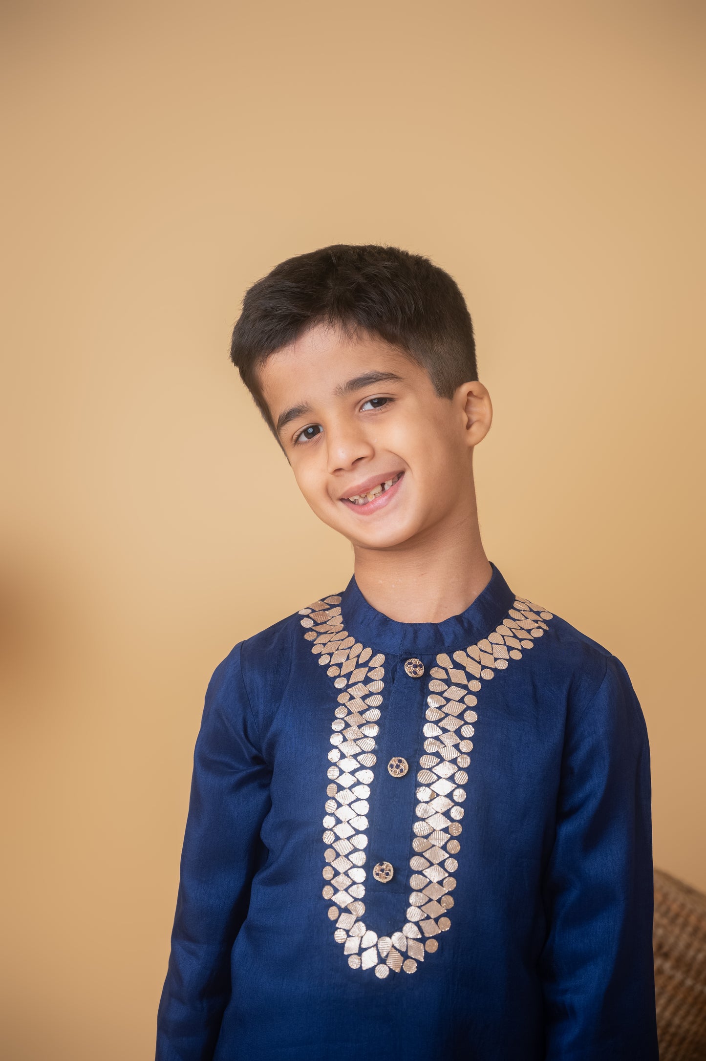 Dark Blue Silk Gota Kurta Set