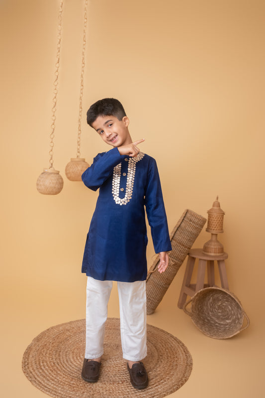 Dark Blue Silk Gota Kurta Set