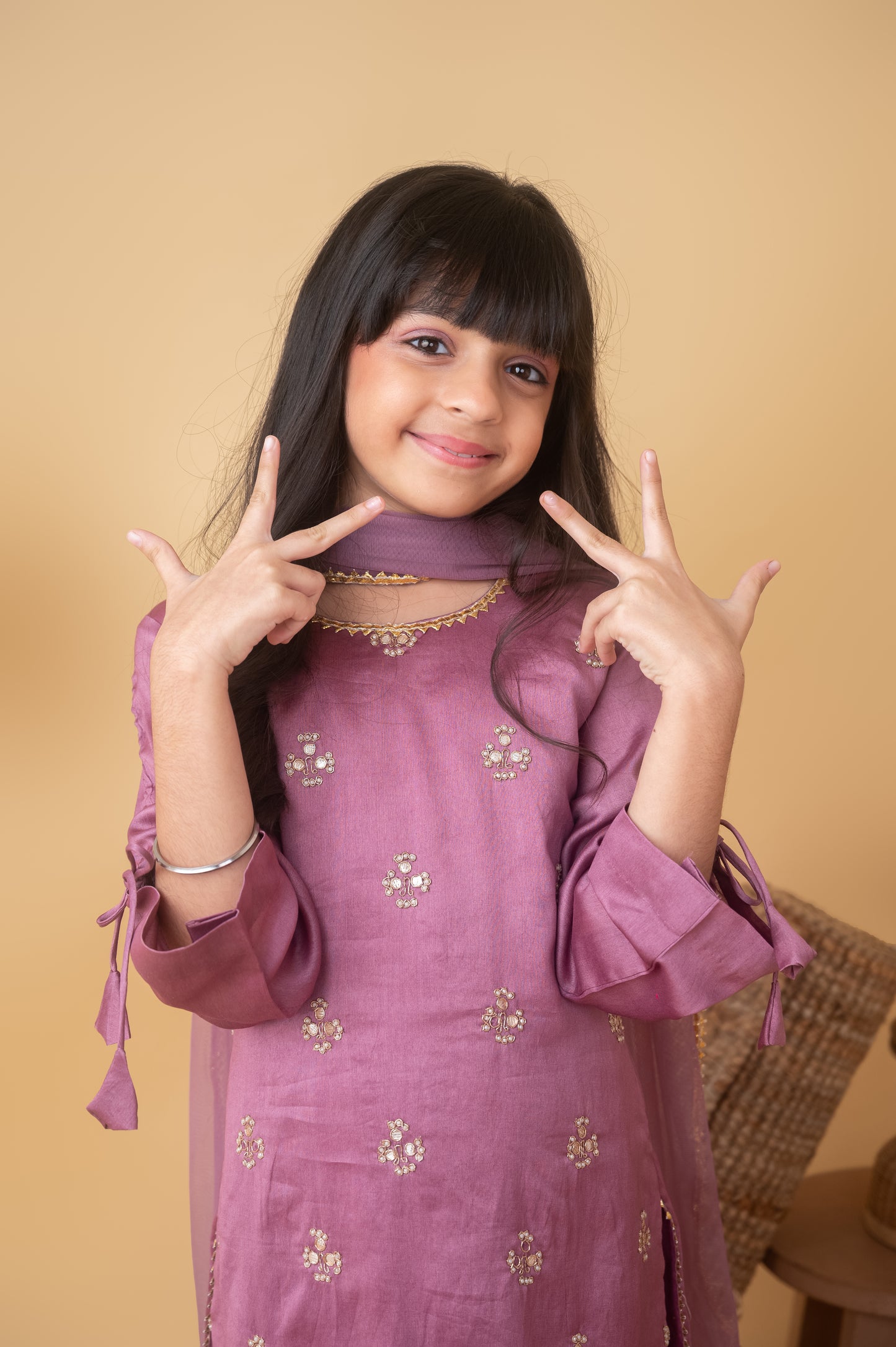 Purple Hand Embroidered Kurti Garara Set