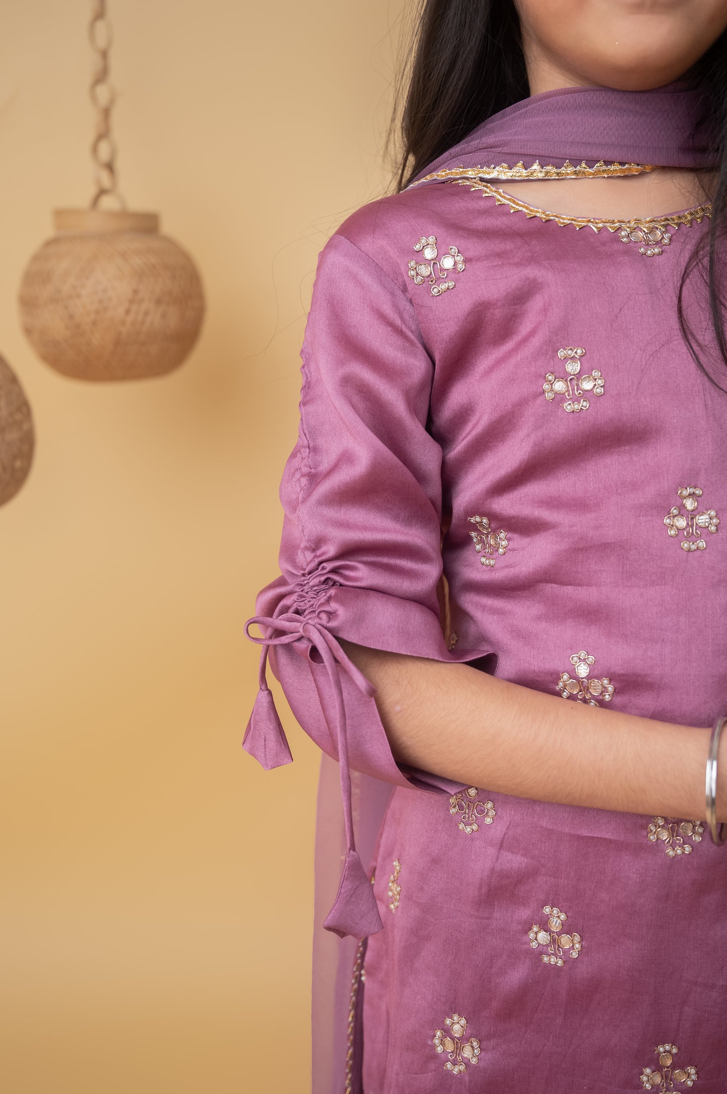 Purple Hand Embroidered Kurti Garara Set
