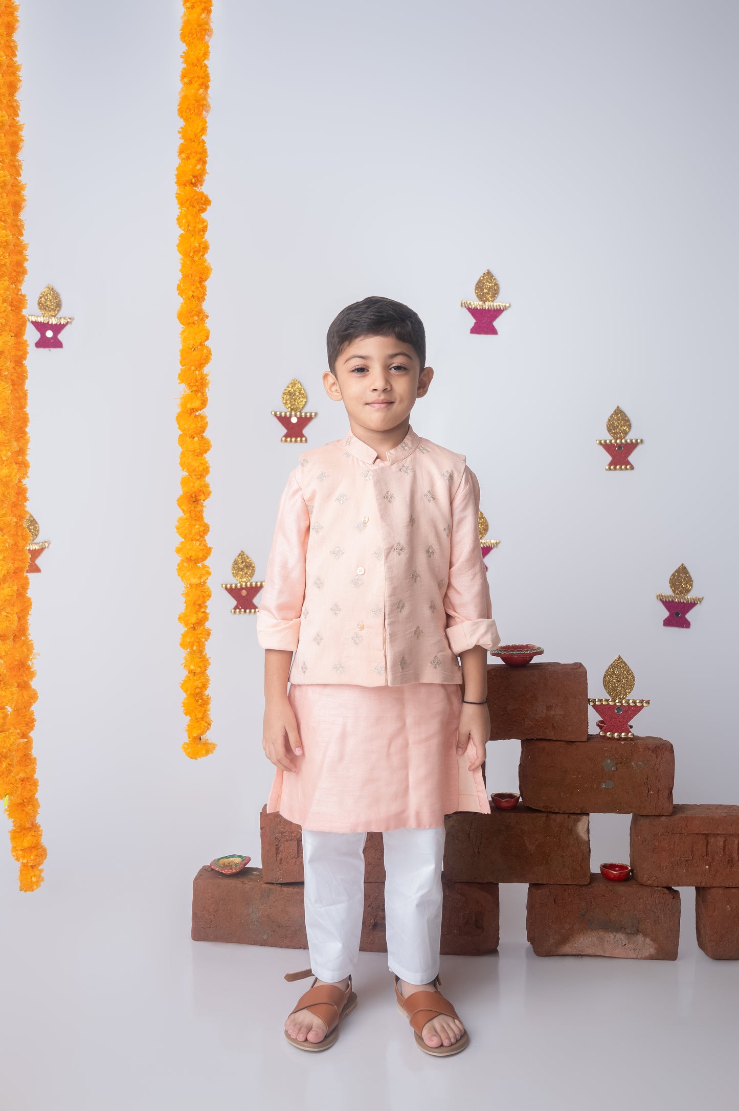 Peach Silk Kurta with Mul Chanderi Bundi Set