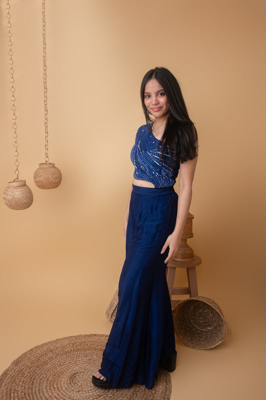 Electric Elegance One Shoulder Sequin Pant Set