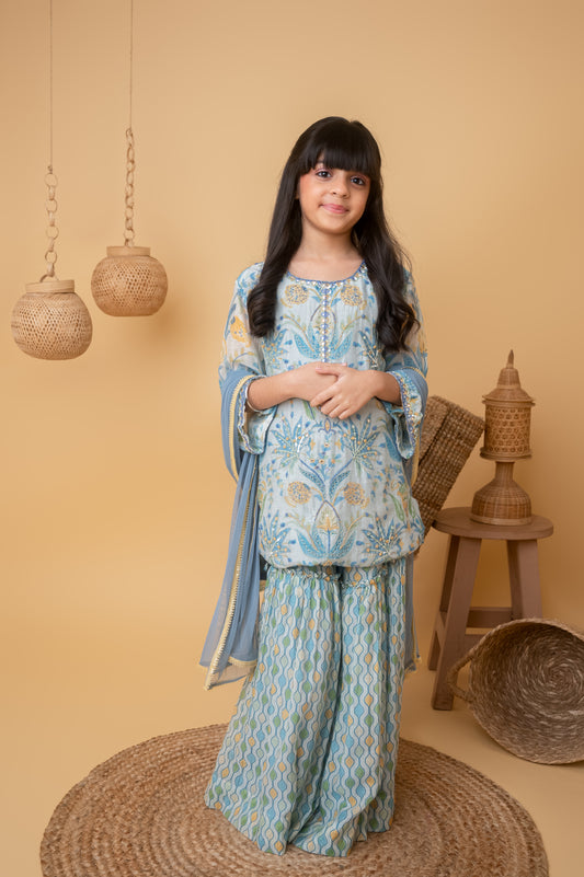 Blue Mul Chanderi Kurta Garara Set