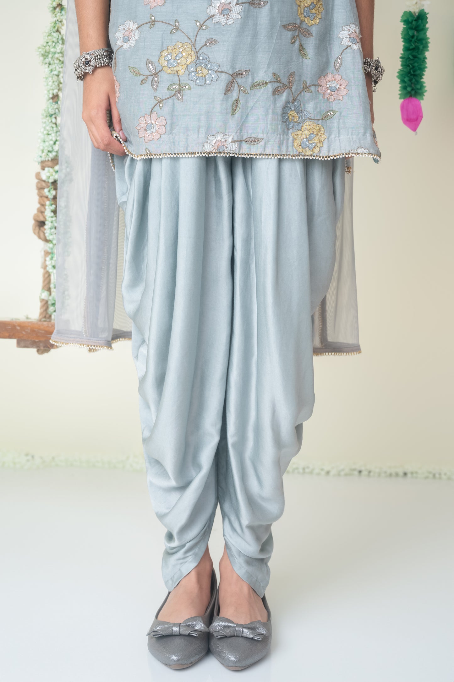 Grey Pearl Glow Kurti & Dhoti Set