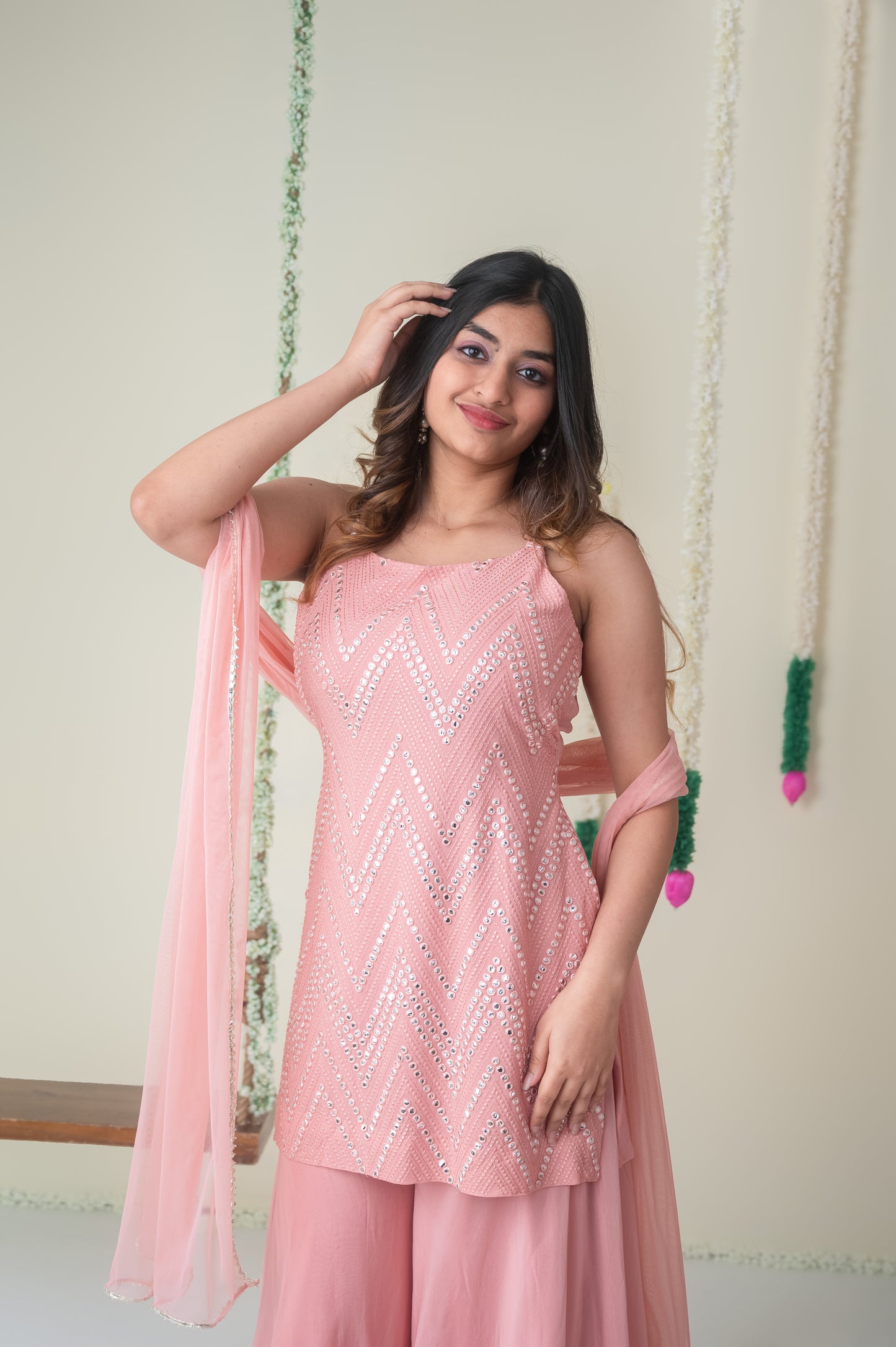 Pink Mirror Bloom Palazzo Set