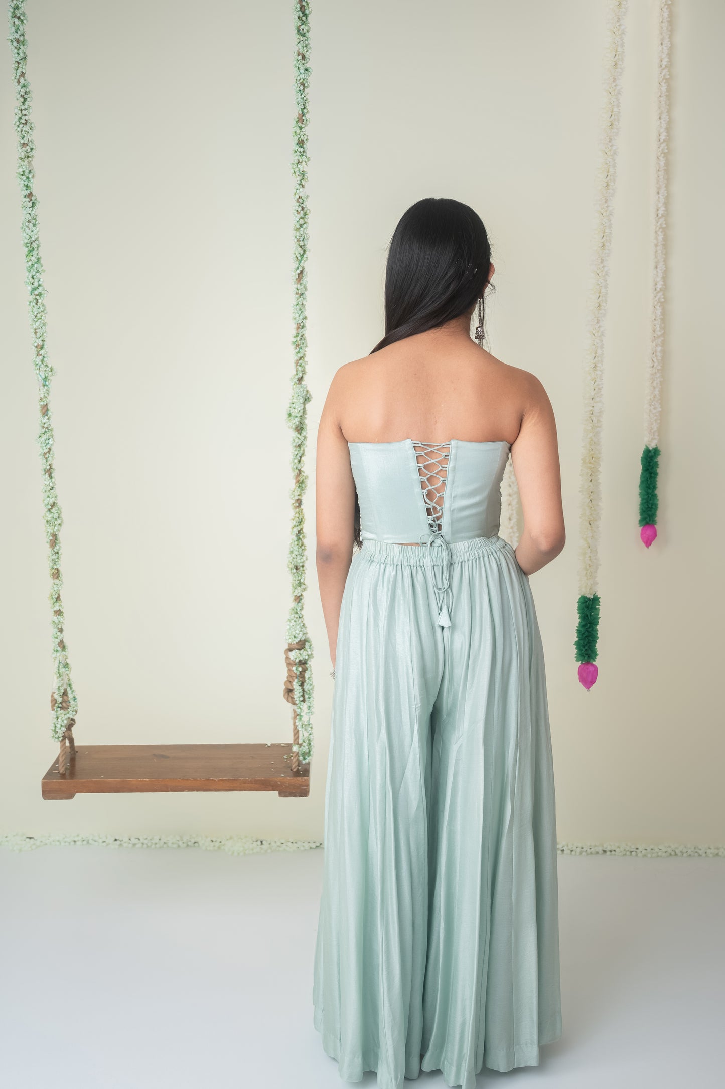 Mint Blue Shimmer Corset Palazzo Set