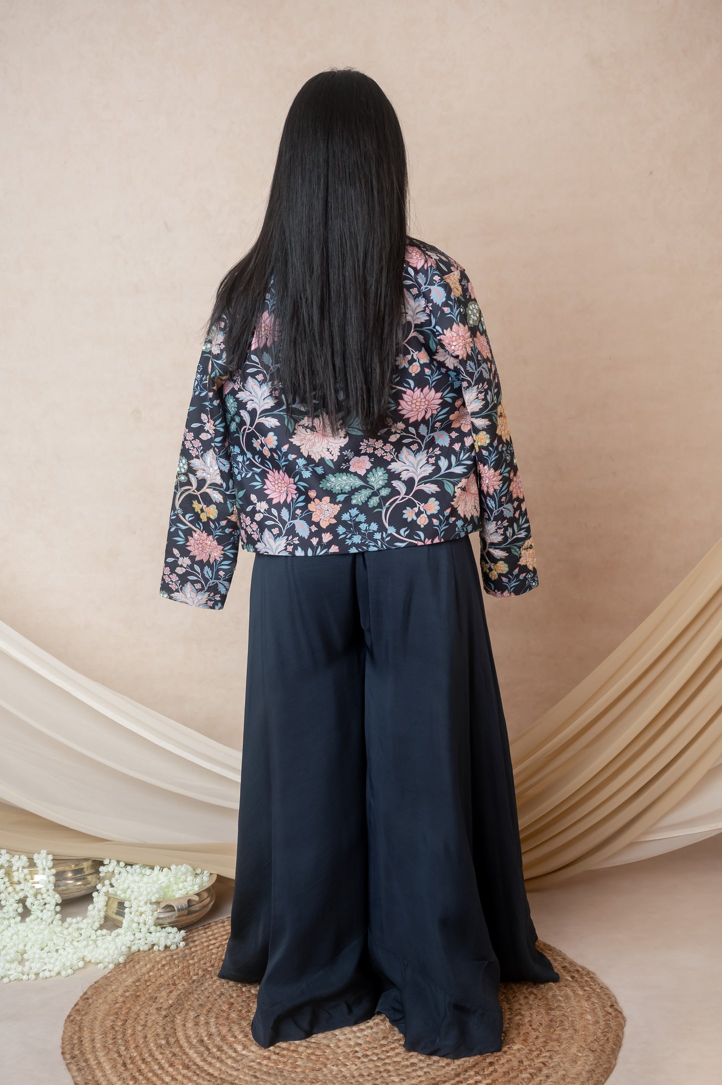 Blue Embroidered Jacket & Palazzo Set