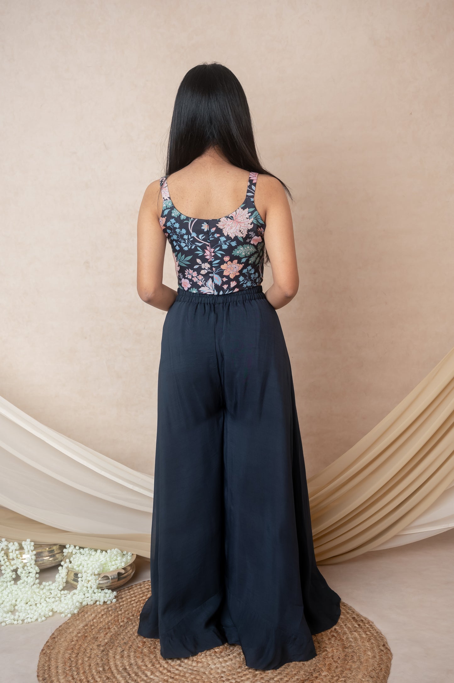 Blue Embroidered Jacket & Palazzo Set