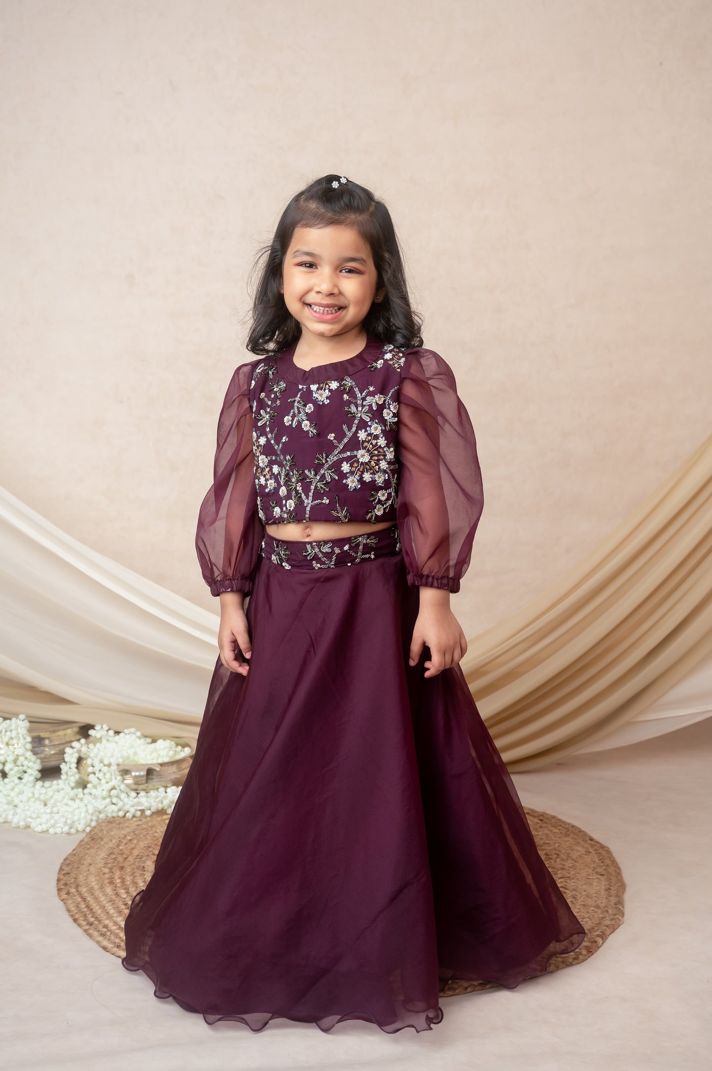 Vine Organza Skirt Set with Embroidered