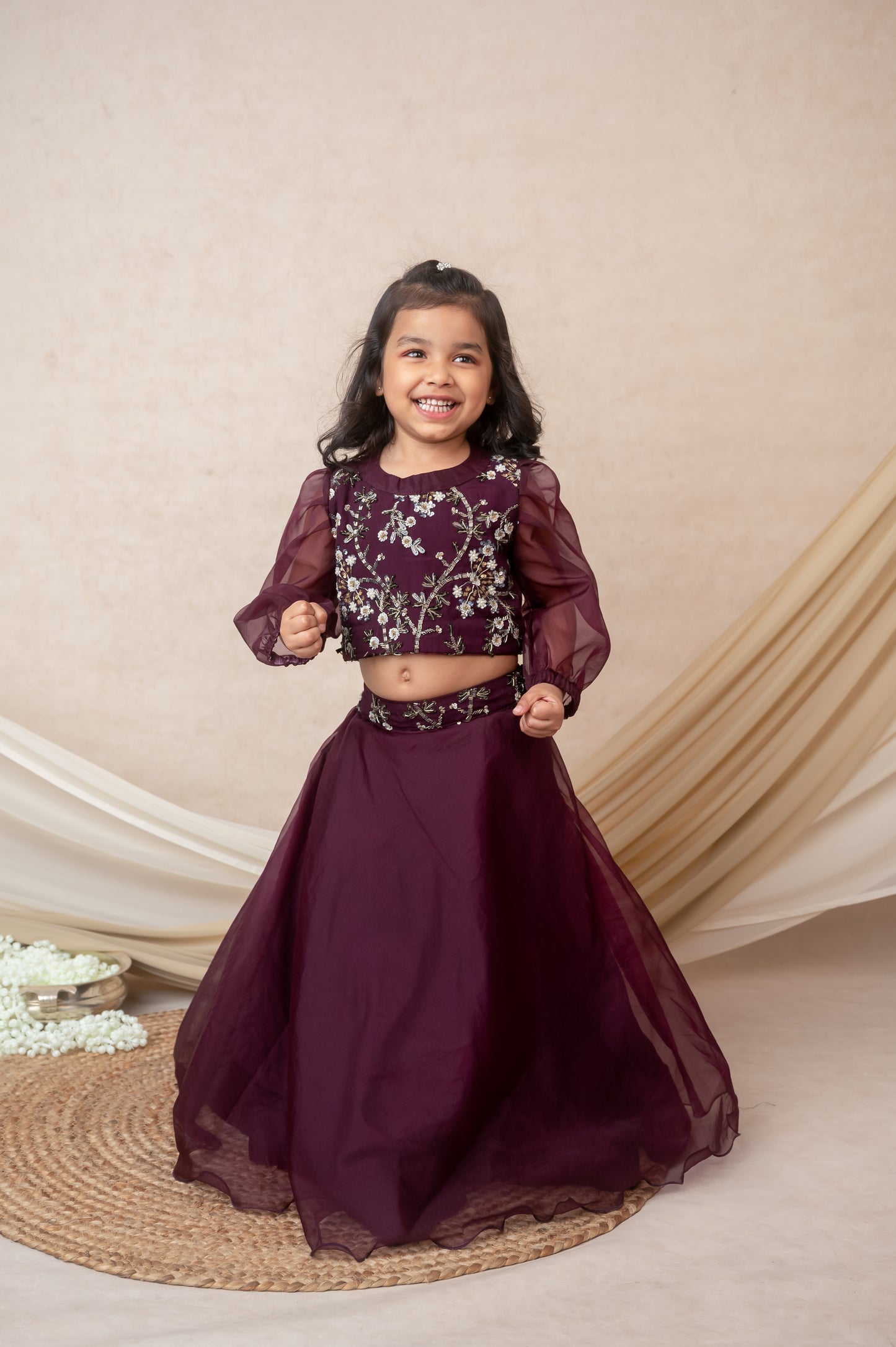 Vine Organza Skirt Set with Embroidered