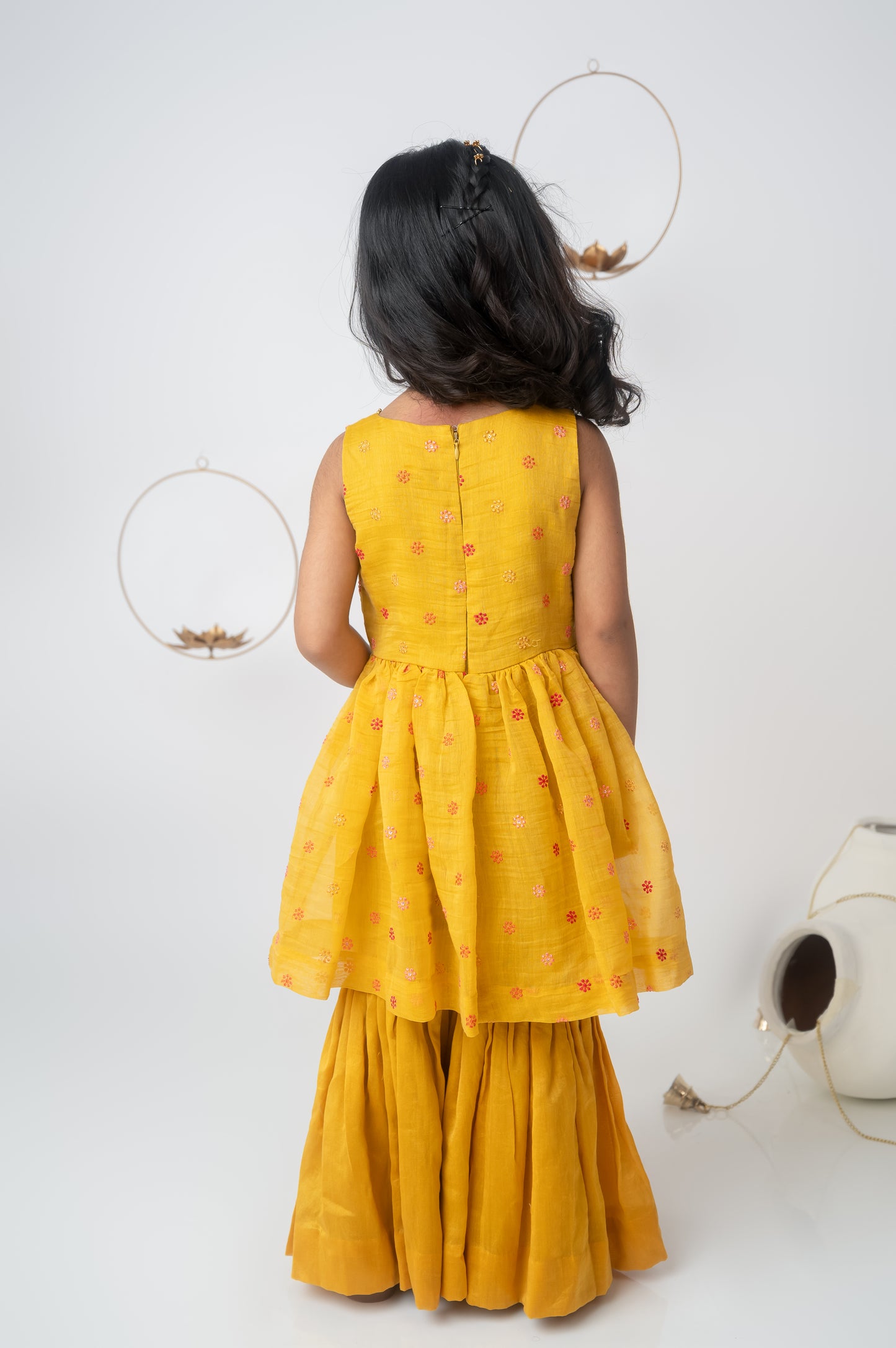 Mustard Yellow Peplum Garara Set with Moti & Gota