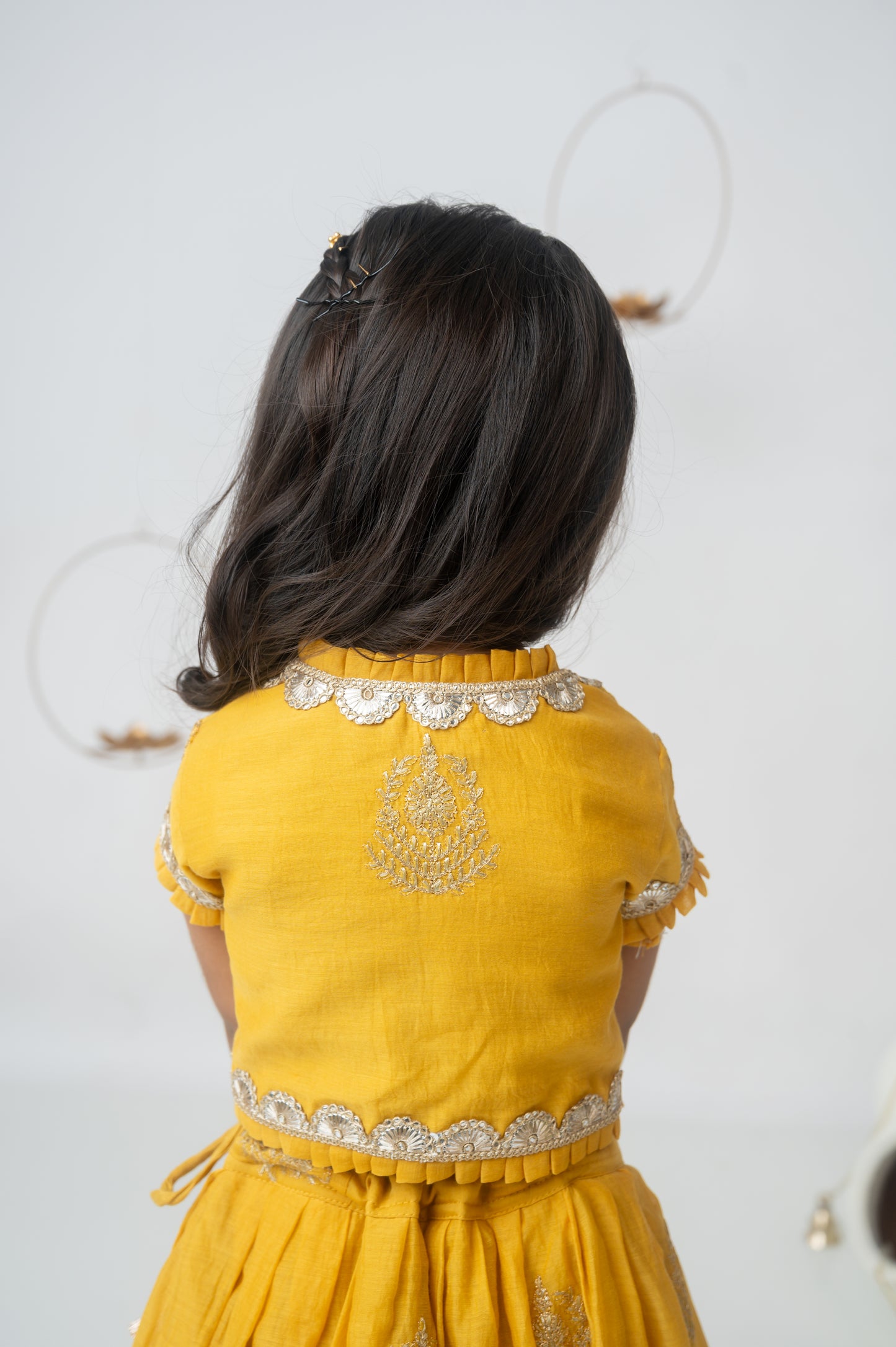 Yellow Pleated Lehenga Set with Gota Lace