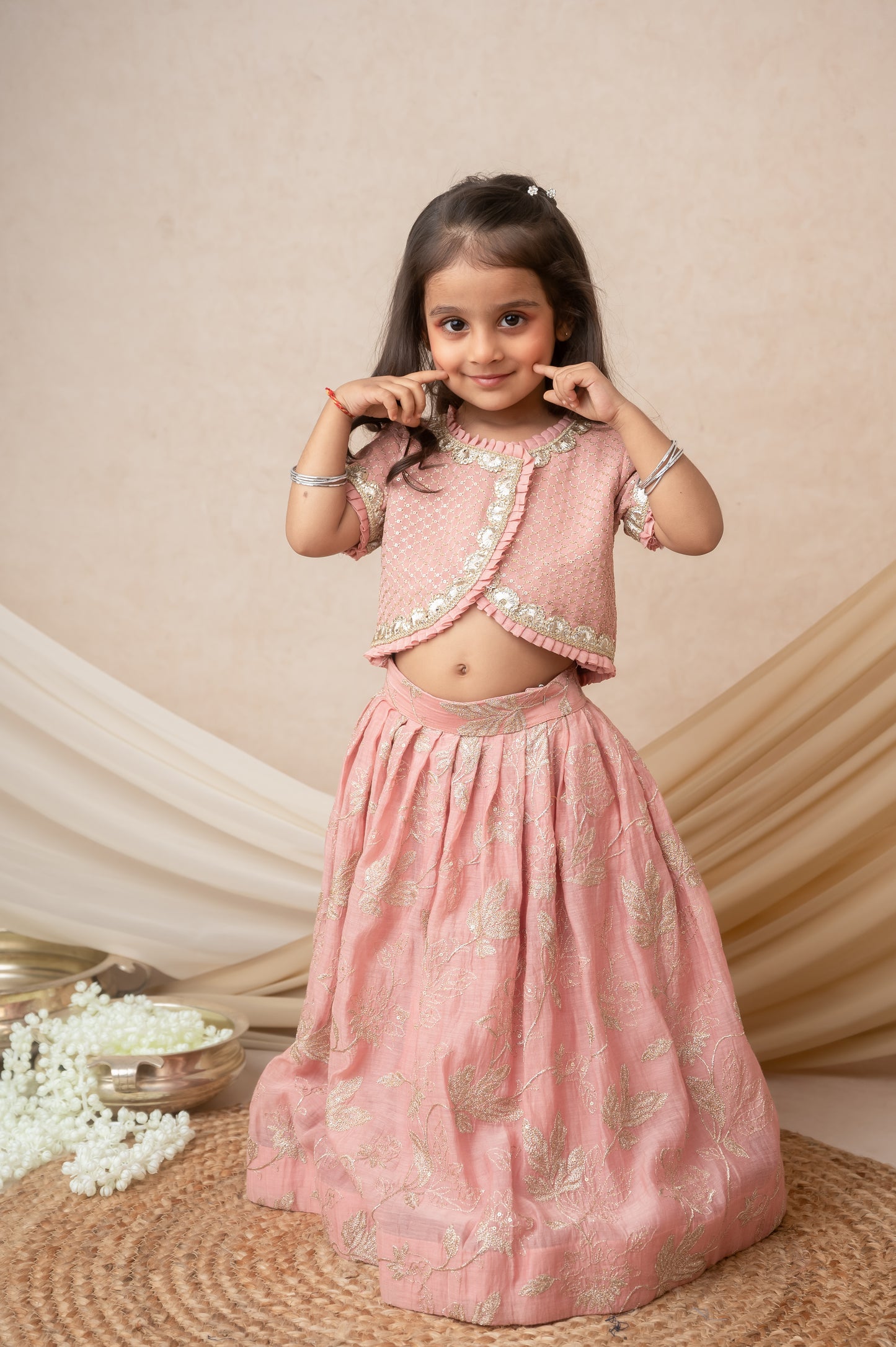 Pink Pleated Lehenga Set with Gota Detailing