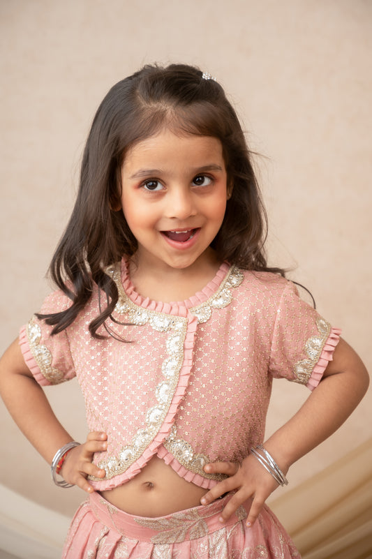 Pink Pleated Lehenga Set with Gota Detailing