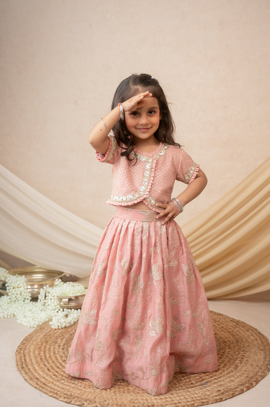 Pink Pleated Lehenga Set with Gota Detailing