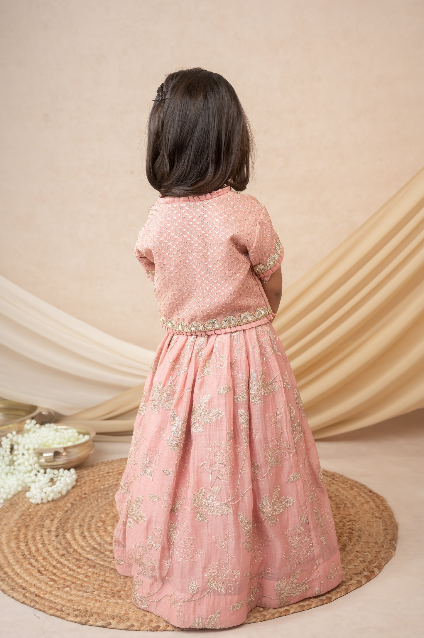 Pink Pleated Lehenga Set with Gota Detailing