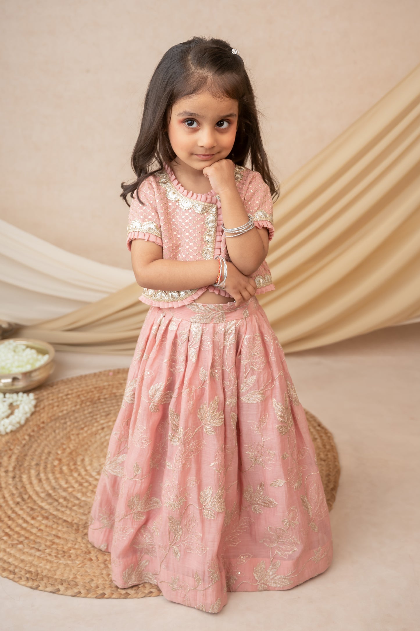 Pink Pleated Lehenga Set with Gota Detailing