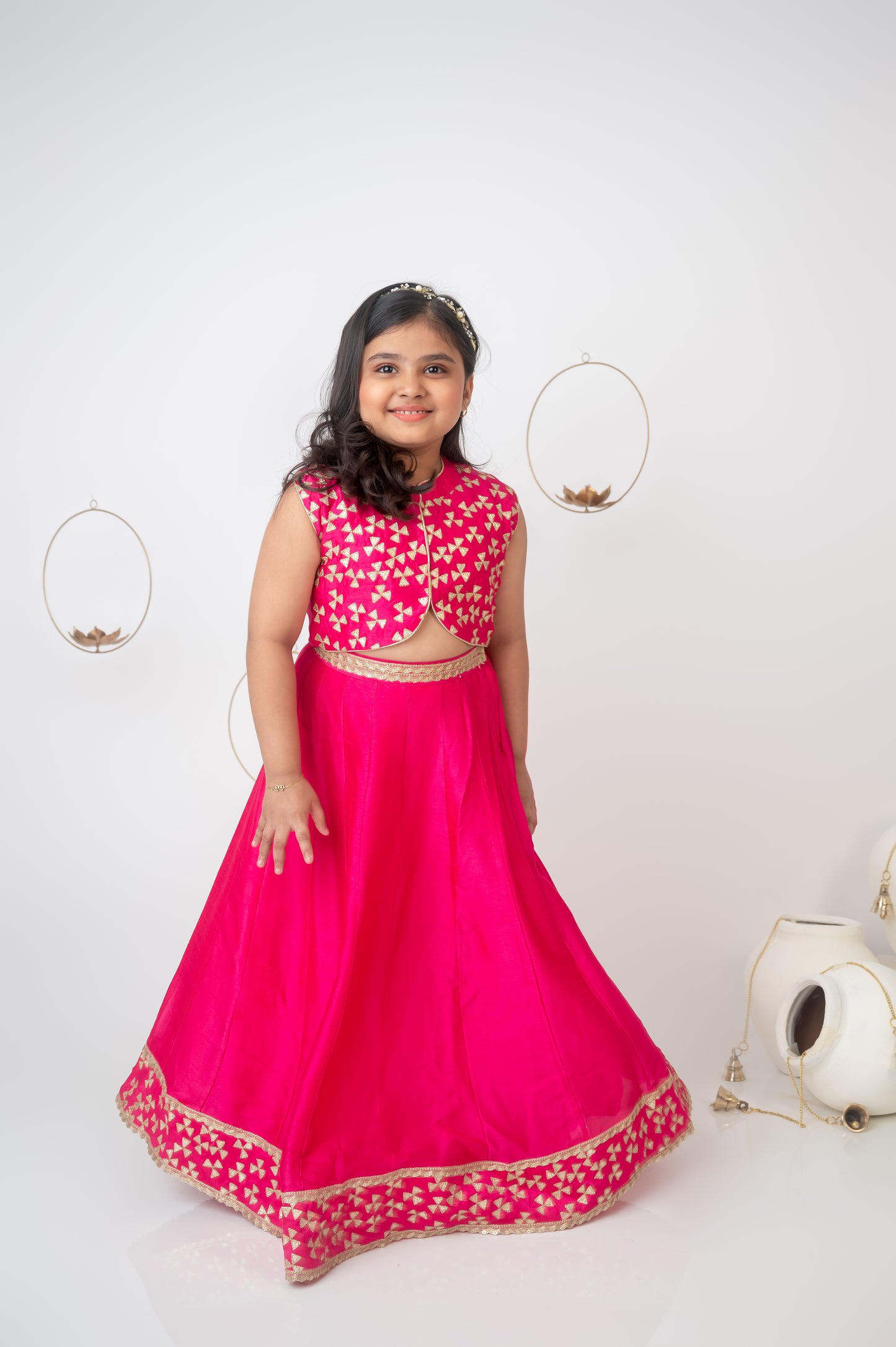 Pink Silk Ghaghara Set with Gota Hand Embroidery