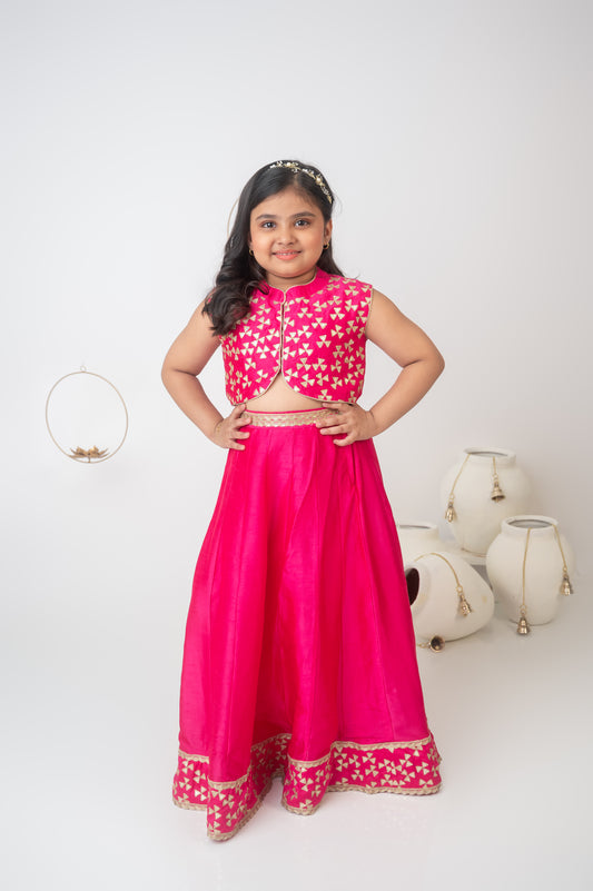Pink Silk Ghaghara Set with Gota Hand Embroidery