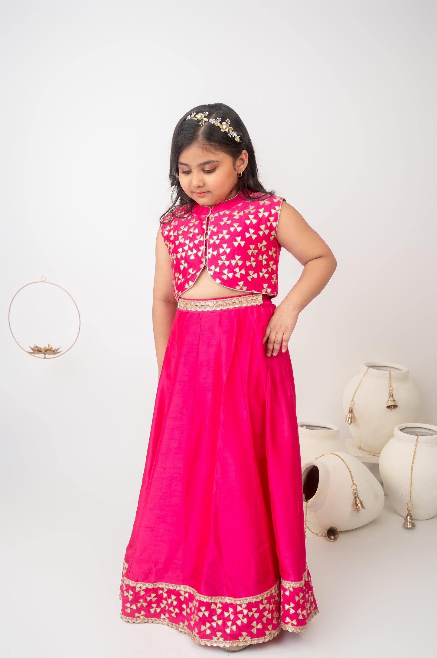 Pink Silk Ghaghara Set with Gota Hand Embroidery