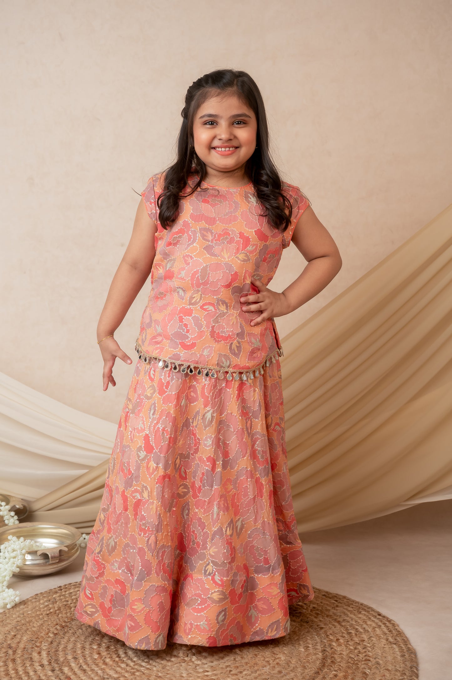 Pink Embroidered Koti & Skirt Set