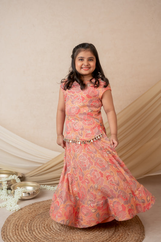 Pink Embroidered Koti & Skirt Set