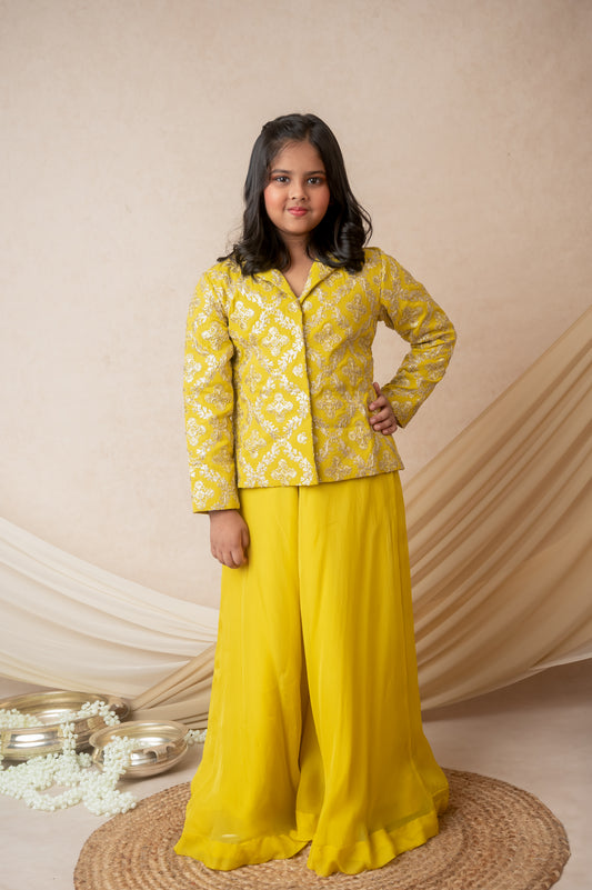 Yellow Organza & Zari Georgette Jacket Set