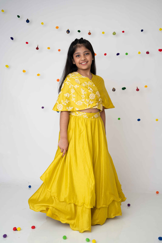 Yellow Cross Flap Top with Double Layered Skirt
