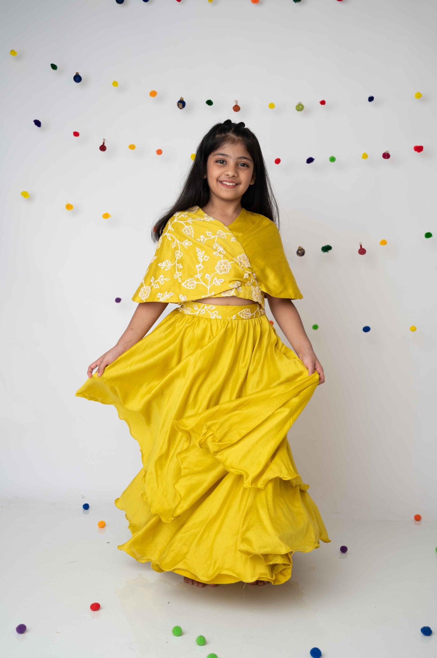 Yellow Cross Flap Top with Double Layered Skirt