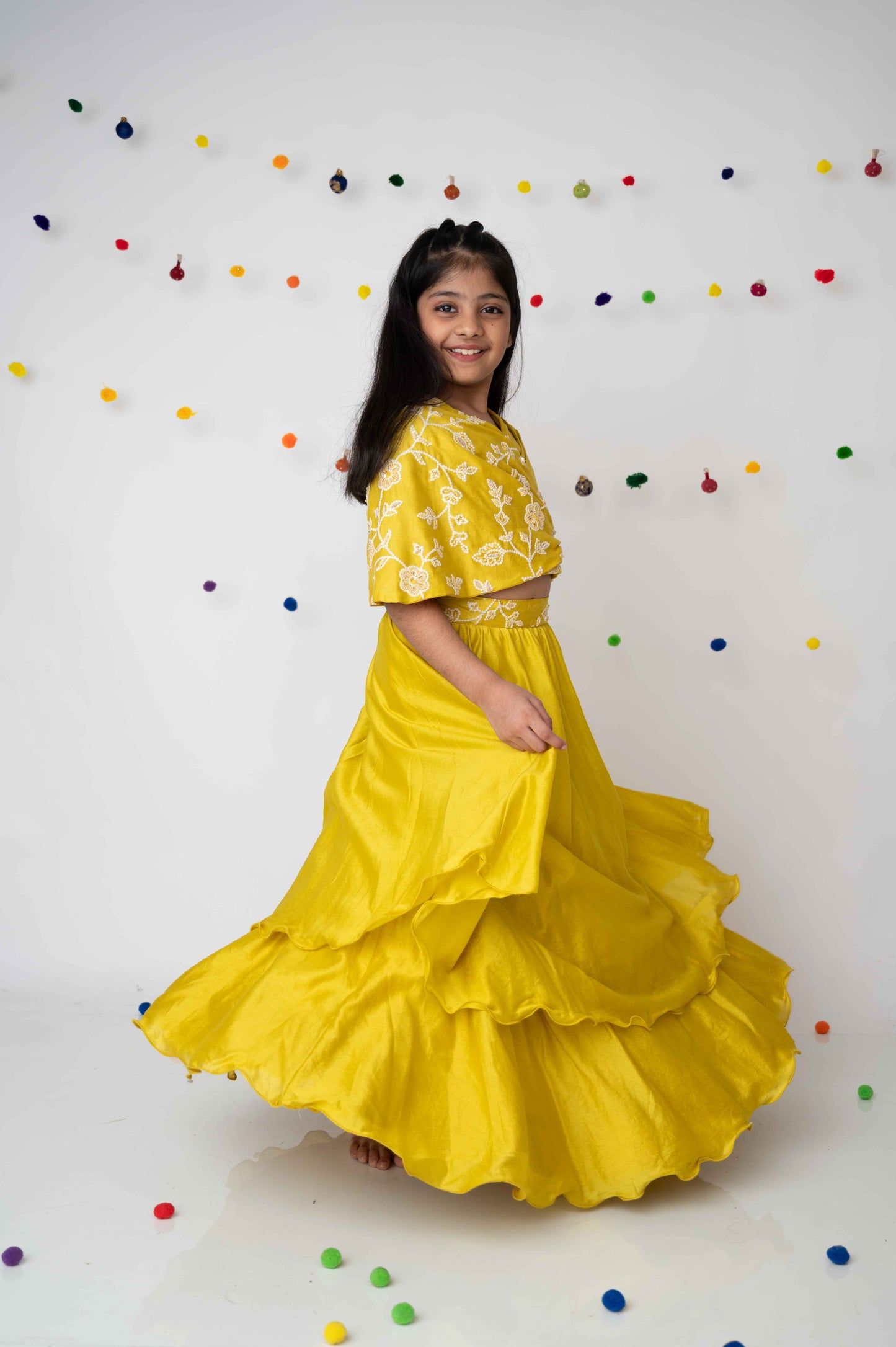 Yellow Cross Flap Top with Double Layered Skirt