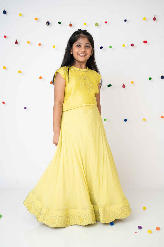 Lemon Pearl Dream – Hand-Embroidered Skirt Set